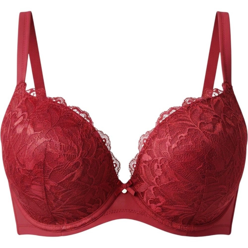 Cacique Full Coverage Bra Women 42DDD‎ Red Good Lace Underwire Shimmer